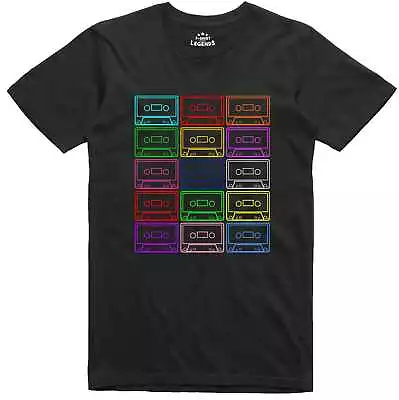 Mens T Shirt 80's C90 Cassette Mix Tape Multi Colour Retro Music Top • £11.99