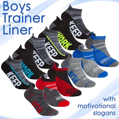 Infant Teenage Boys Liner Ankle Trainer Sport Socks 3 6 Pairs Soft Cushion Low • £5.99