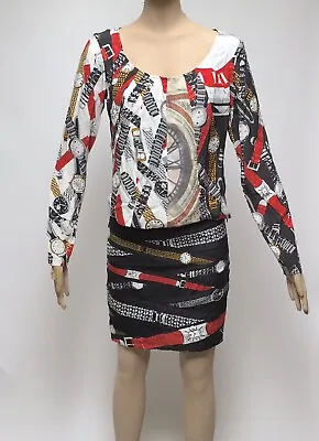 $45 • Buy Rosa Cha Mini Skirt Blouse Silk Watch Print Dress Complements Patchwork Size PM