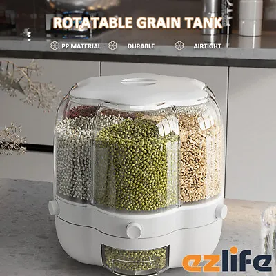 Rice Storage Cereal Dispenser Grain Container Rotating Dry Food Box 10kg • $27.99