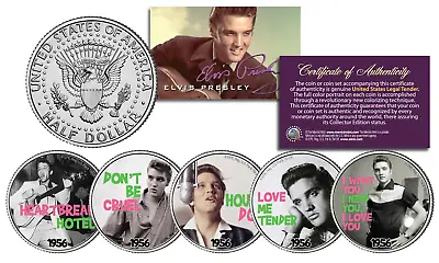 ELVIS PRESLEY 1956 #1 SONG HITS Licensed JFK Kennedy Half Dollars 5-Coin U.S Set • $29.95