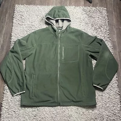 LL Bean Jacket Mens Large Green Fleece Full Zip Hooded Polartec Sweatshirt • $16.99