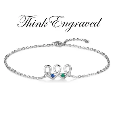 Silver 2 Birthstone Looping Hearts Mother's Bracelet - Mom Bracelet 2 Stones • $24.50