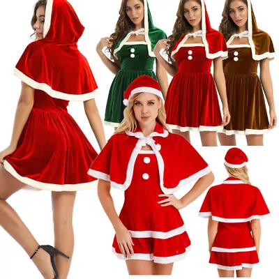 Women Christmas Xmas Mrs Santa Claus Costume Strapless Dress Hat Lace-up Outfit • $7.81