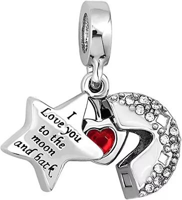 Valentine Heart Bead Charm I Love You To The Moon And Back Bracelet • $17.87