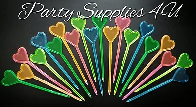 20pk Reusable Colourful Love Heart Party Picks Cocktail Stick/BBQ/Birthday/Drink • £2.99