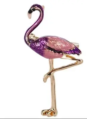 Flamingo Purple Vintage Gold Pin Brooch D-5623 • $3.99