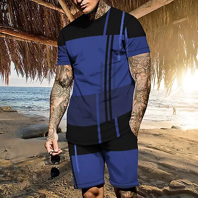 Men's Short Suit 2 Piece Summer Sports Suit Short Sleeve Shorts Suit Casual • $25.27