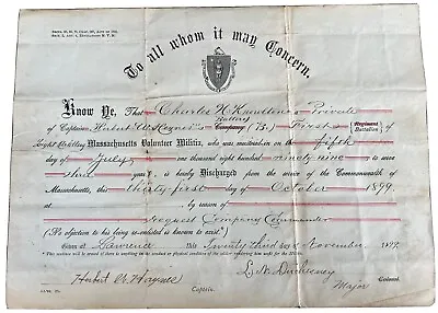 $19.99 • Buy Original Massachusetts Volunteer Militia Discharge Certificate 