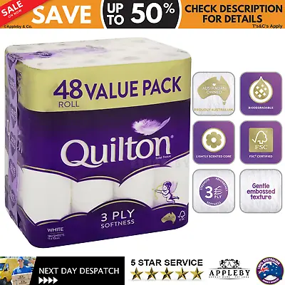 $38.06 • Buy 48x Quilton Toilet Paper Tissue Rolls 3 Ply 180 Sheets Per Roll Bathroom Tissues