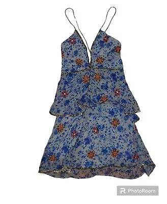 Zara Floral Sequined Dress Flapper Halloween Costume Medium Holiday Party Blue  • £62.91