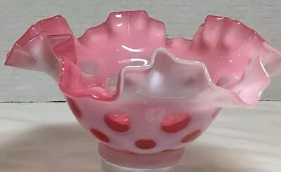 Fenton Frosted Cranberry Coin Dot Bowl / Vase 3.5 Inches X 7 Inches • $25