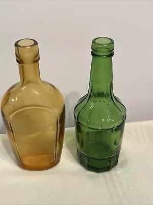 2 Vintage Wheaton NJ Green & Amber Glass Bitters Bottle 6  No Cork Collectible • $19.95