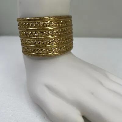 Vintage Kenneth Lane Chunky Gold Tone Articulated Etruscan Style Cuff Bracelet • $20