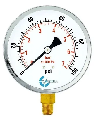 4  Pressure Gauge - Chrome Plated Steel Case 1/4 NPT Lower Side Mnt. 100 PSI • $16.45