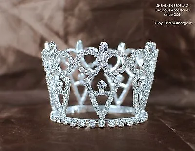 Small Girls Crown Silver Mini Tiara Rhinestone Crystal Pageant Prom Party Round  • $8.49