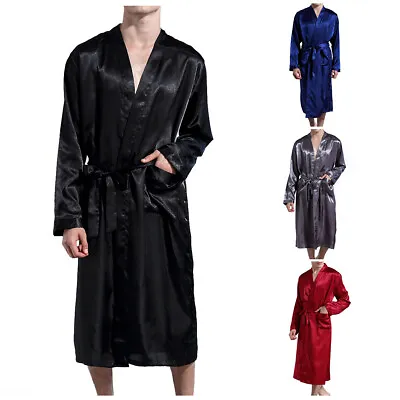 Men's Satin Kimono Robe Silk Classic Long Bathrobe Pocket Lightweight Loungewear • $19.99