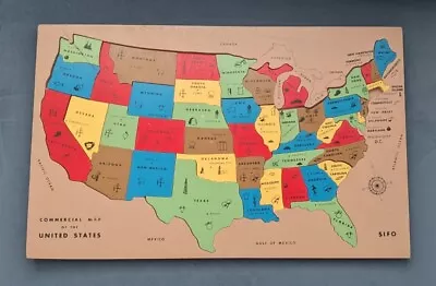 VinTagE COMMERCIAL UNITED STATES CAPITALS MAP Jigsaw PUZZLE Tray Wooden USA • $69.99