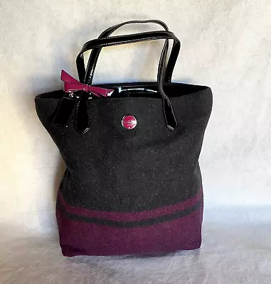 COACH F24665 Signature Stripe Wool Tote North South Charcoal Berry • $46.95