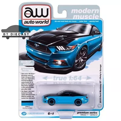 Autoworld 2015 Ford Mustang Gt 1/64 Petty's Garage Petty Blue / Black Awsp151 A • $7.90