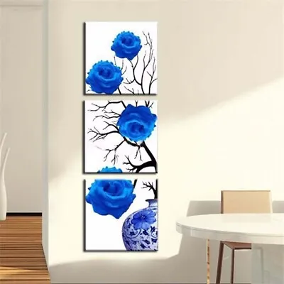 Blue Roses Flower 3 Piece Canvas Print Wall Art Poster Home Decoration • $93.90
