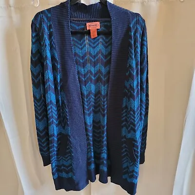 Missoni Target Womens Cardigan Blue XL Long Pockets Open Front Wool Blend 161076 • $26.99