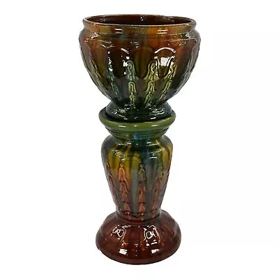 McCoy Blended Majolica 1930s Vintage Pottery Bell Flower Jardiniere Pedestal • $535.50