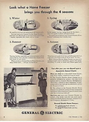 1948 General Electric Home Freezer 4 Seasons Dependable Vintage Print Ad/Poster • $9.90