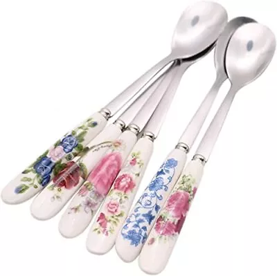 Aiptosy 6 Pack Stainless Steel Coffee Spoon Ceramic Handle Teaspoon Sugar Spoon • $9.80