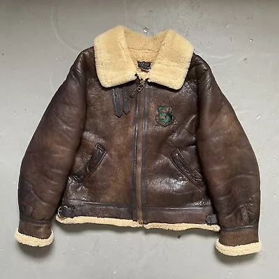 Vintage B-3 Military Aviator Shearling Leather Bomber Jacket Made In USA 42 • $449.99