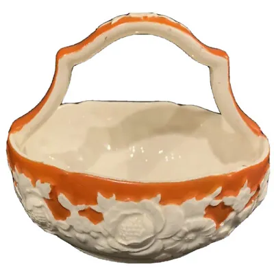 Antique Relief Handled Serving Basket Orange And White Roses Moriyama Japan • $45