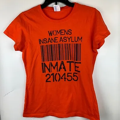 $31.25 • Buy INSANE ASYLUM T-Shirt Size S Orange INMATE Halloween Costume Women Short Sleeve