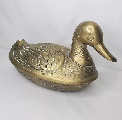 Vintage Cast Brass Duck Trinket Box Lidded Storage Large Hunters Lodge Decor  • $42.50