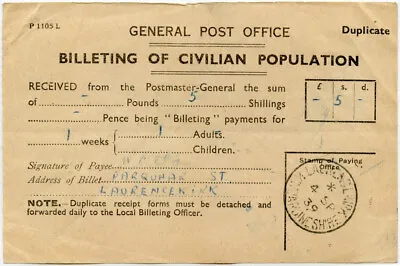 £45 • Buy CIVIL EVACUEE FIRST DAY Of WAR 4 SEP 1939 BILLET PAYMENT SCOTLAND LAURENCEKIRK 