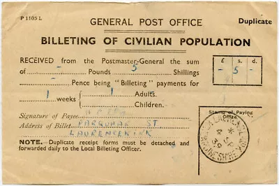 £45 • Buy CIVIL EVACUEE FIRST DAY Of WAR 4 SEP 1939 BILLET PAYMENT SCOTLAND LAURENCEKIRK 