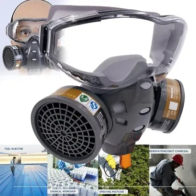 Full Face Mask Gas Mask Spray Paint Vapor Protective Mask And Goggles Box UK HOT • £14.91