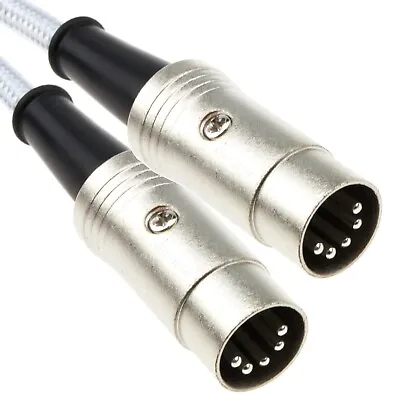 1m Professional MIDI 5 Pin DIN Cable FULLY WIRED Braided Cable SHIELDED  White • £5.78