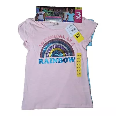 NWT YOUTH GIRLS VIGOSS  3-PACK FASHION T-SHIRTS  Rainbow/STARS/SOLID SIZE S(7/8) • $14
