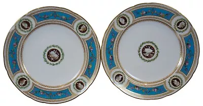 2 Antique 1862 Minton International Exhibition Jeweled Turquoise Plates 10  • $998.75