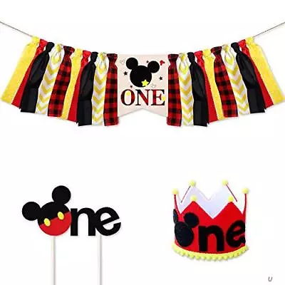 Mickey Mouse 1st Birthday Banner Handmade First Birthday Highchair Banner Ph... • $26.82
