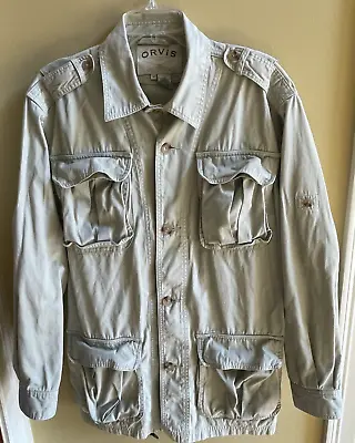 VTG Mens Orvis Cotton Belted Safari Chore Fishing Army Jacket Putty Sz Med • $50
