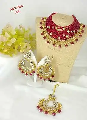 Bridal Pearl Choker Indian Wedding Gold Plated Jewelry Necklace Earring Set • $14.99