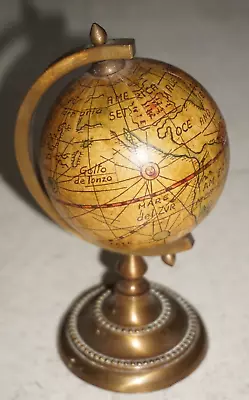 Vintage 360° Brass Rotating Mini Globe Earth Map Globe World Made In Italy • $34.98