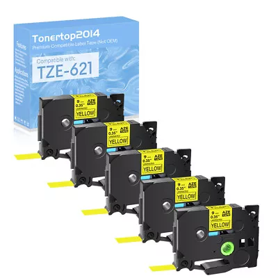 5 Pack Black On Yellow TZ621 TZe621 Label Tape For Brother P-touch PT-1800 0.35  • $16.04