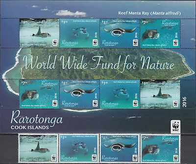 Rarotonga Set & S/S WWF Reef Manta Ray 2016 MNH-3750 Euro • $12.50