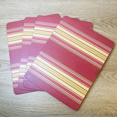 Laura Ashley Placemats Table Mats X 4 Red Yellow Striped Cork Backed Rectangular • £12.99