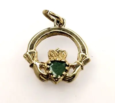 9Ct Gold Pendant Claddagh Pendant Heart Shaped Emerald • $294.80