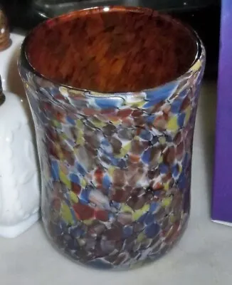 Murano Glass Drinking Art Glass Tumbler Silver BROWN  Multi Handmade Millefiori • $24.55