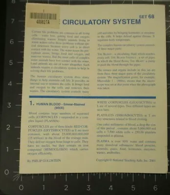 NATIONAL TEACHING AIDS Circulatory System Set 68 Micro-Slides Microscope • $2.99