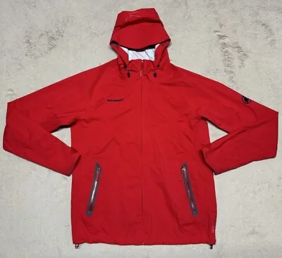 Mammut Dry Tech Jacket Mens XL Red Hooded Premium Full Zip Rain Coat Hiking Work • $44.99